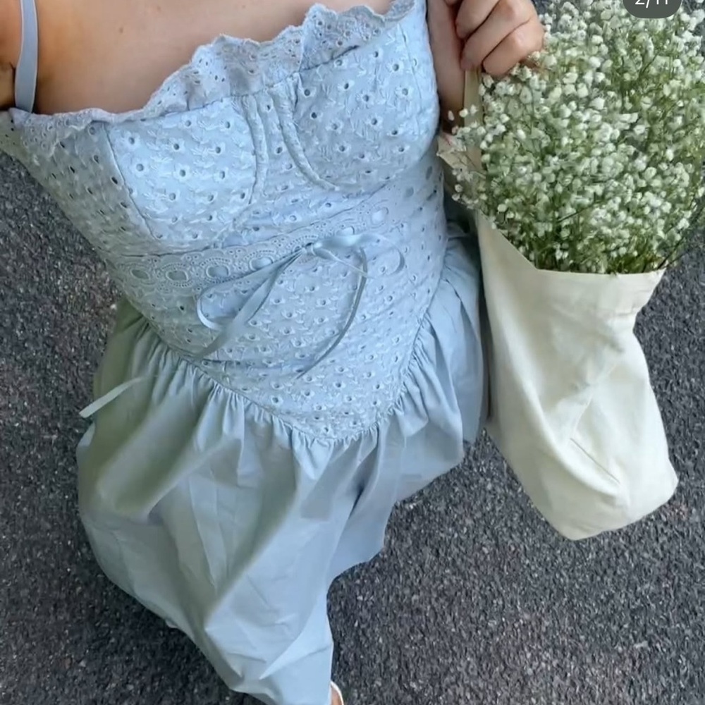 Light Blue Eyelet Midi Dress